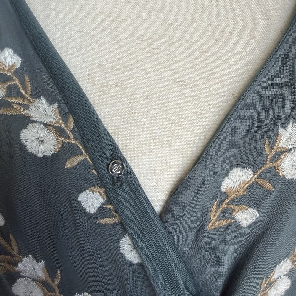 Pink + Sophie Faux Wrap Dress Small Asymmetrical Maxi Embroidered Floral Boho - Picture 5 of 10